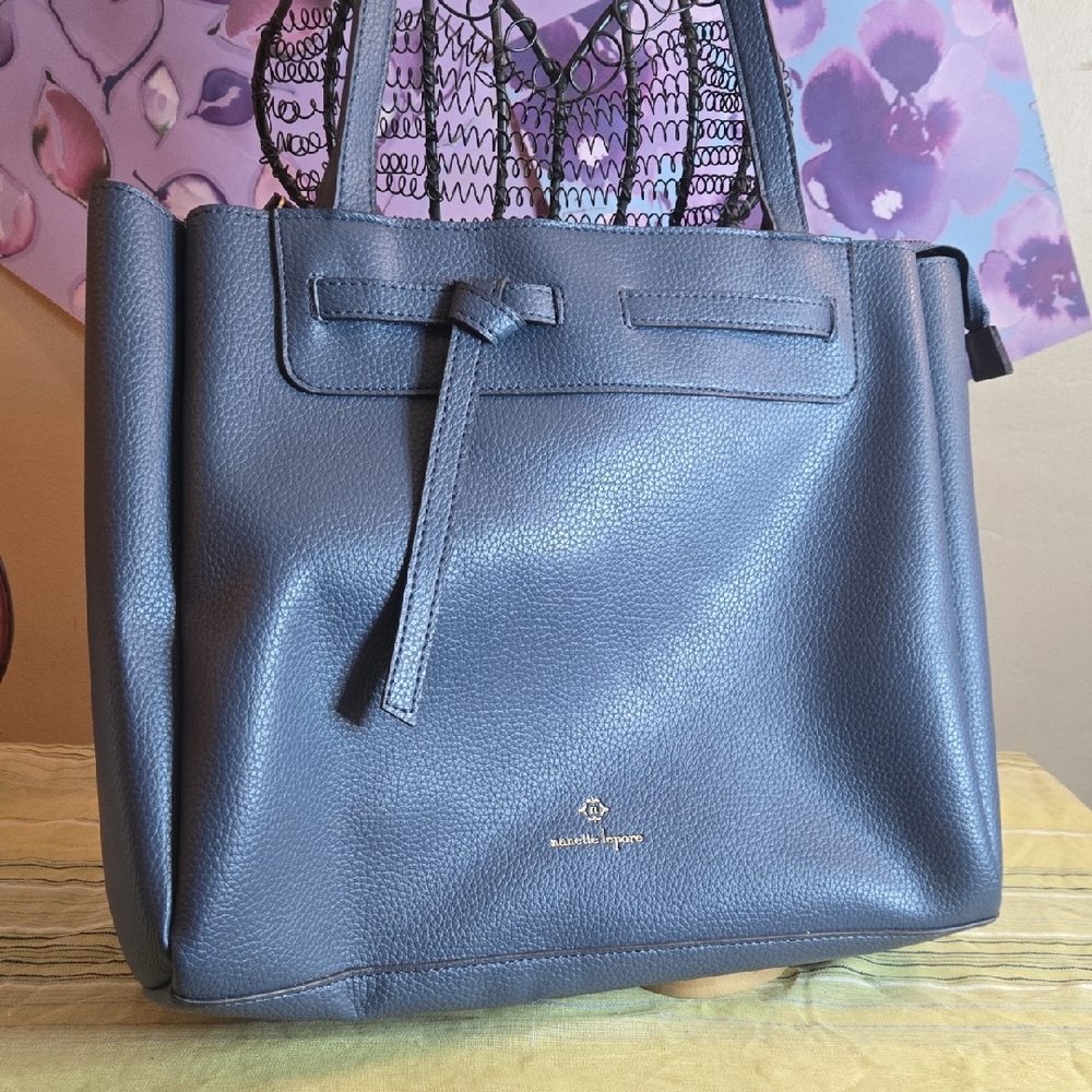Nanette Lepore Navy Pebbled Leather Tote with Knot Detail
